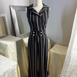 Almost Famous Black and White Pinstripe Jumpsuit
